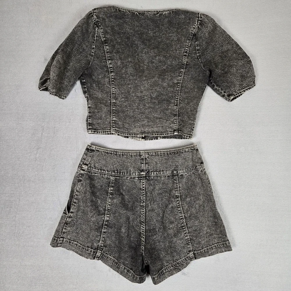 Free‎ People Twice As Nice Summer Top & Shorts Set Womens 8 Denim Black